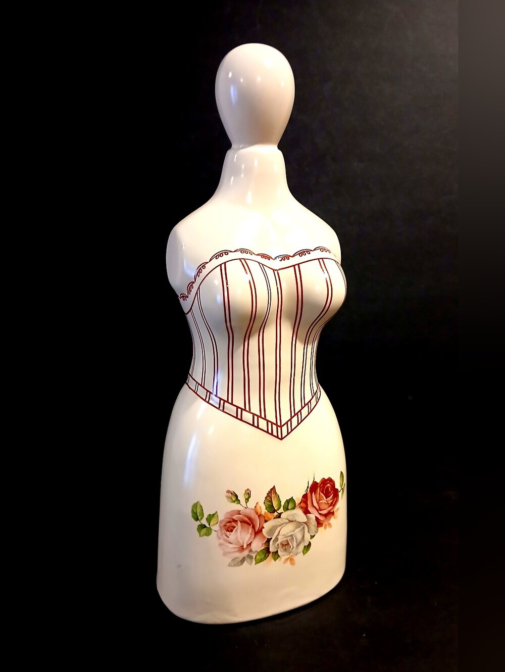 Decorative Ceramic Dress Form Bust with Floral Detail